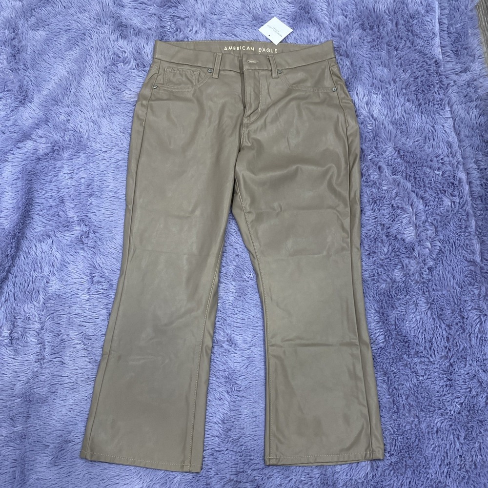 American Eagle Faux Leather Tan Pants Size 8 Short, New With Tags
